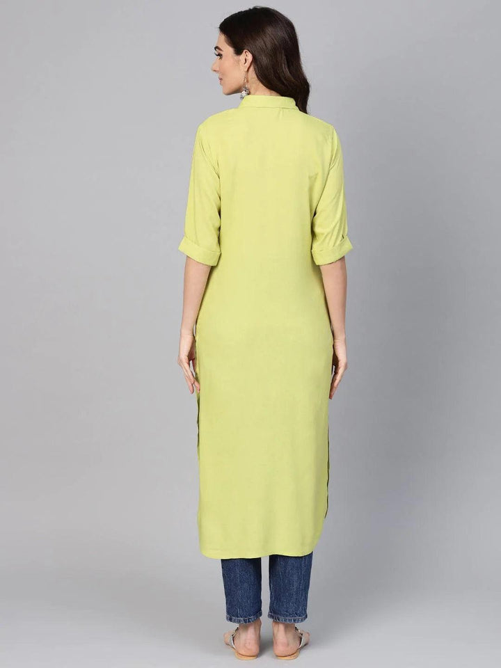 Lime Green Solid Rayon Kurta