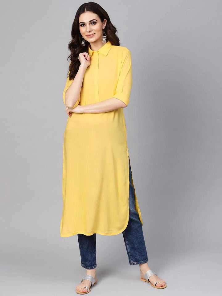 Yellow Solid Rayon Kurta
