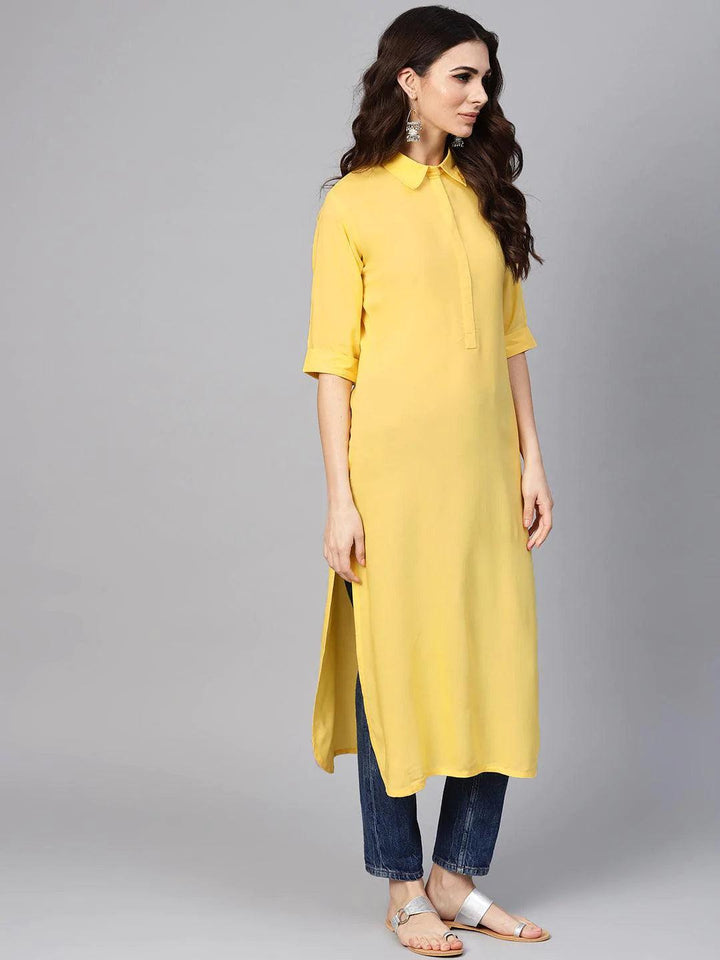 Yellow Solid Rayon Kurta