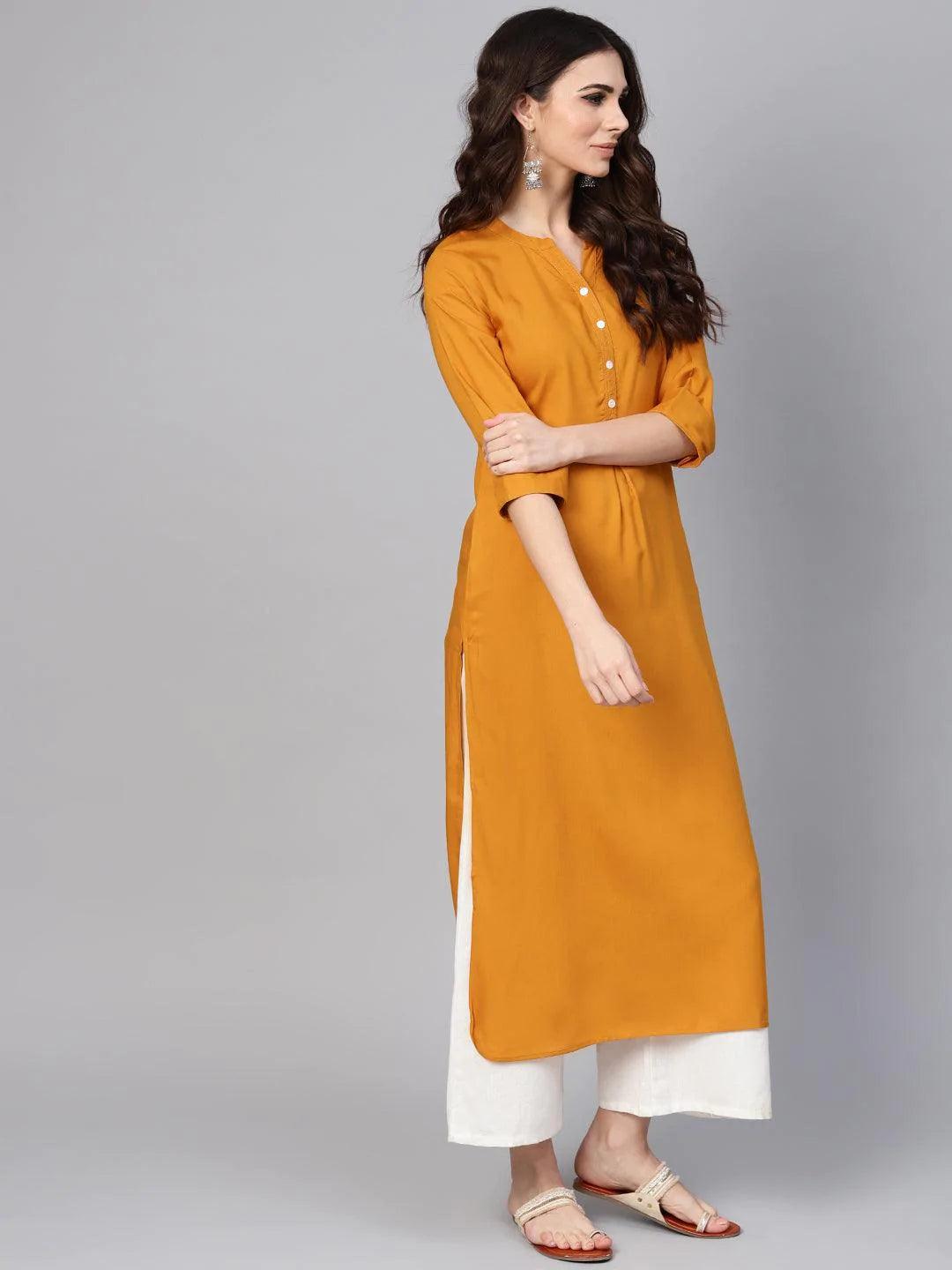 Mustard Solid Rayon Kurta - ShopLibas