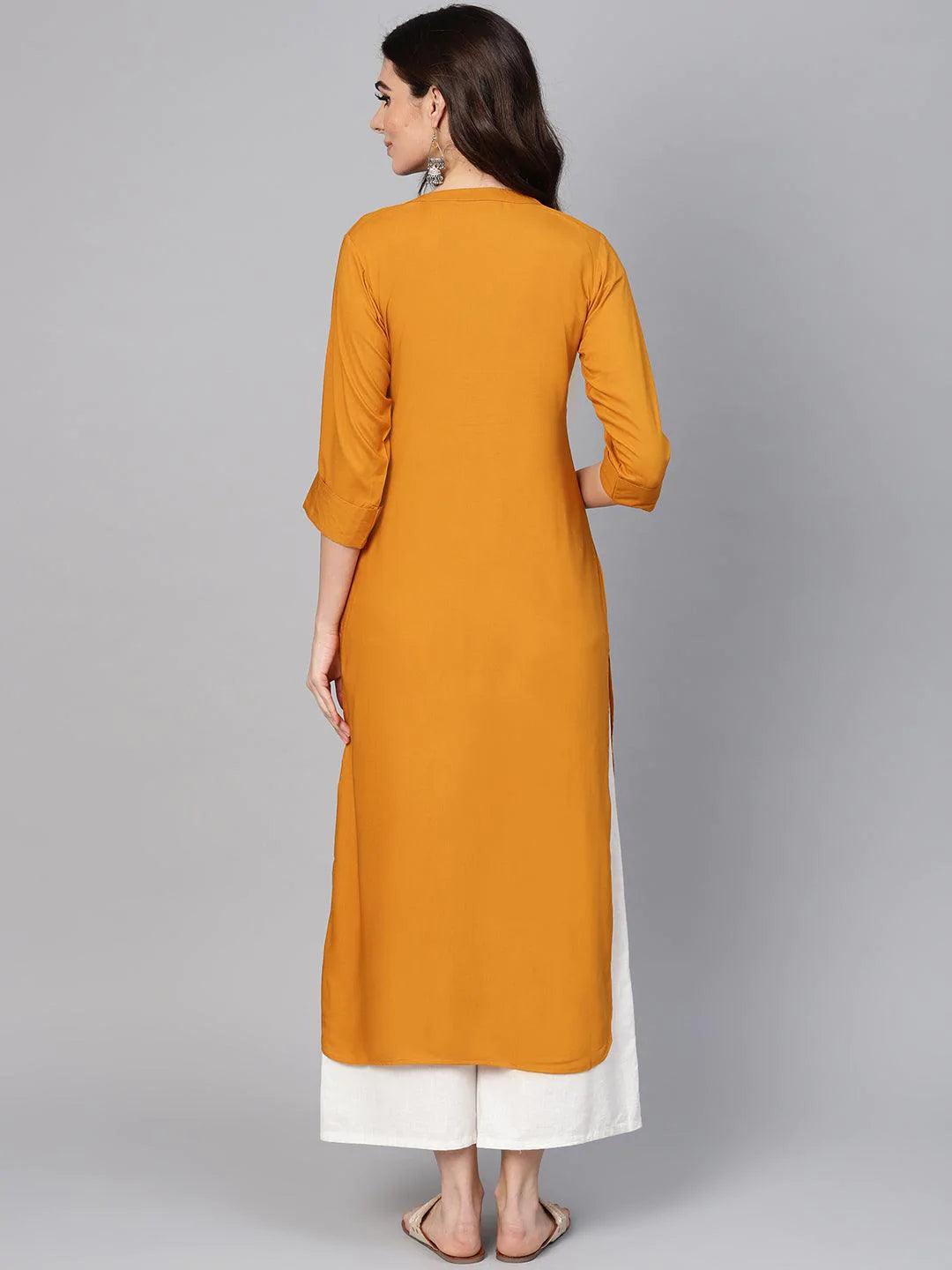 Mustard Solid Rayon Kurta - ShopLibas