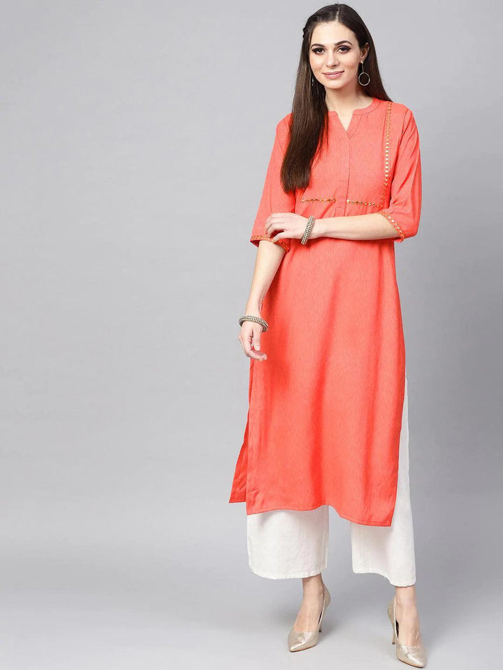Coral Solid Cotton Kurta