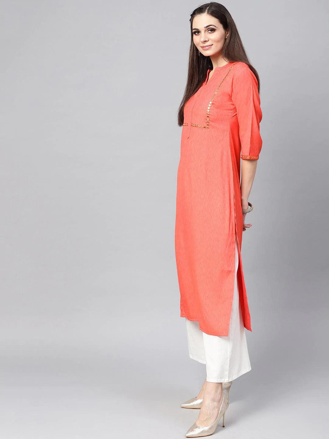 Coral Solid Cotton Kurta - ShopLibas