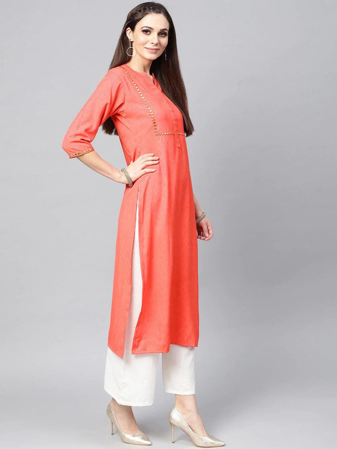 Coral Solid Cotton Kurta - ShopLibas