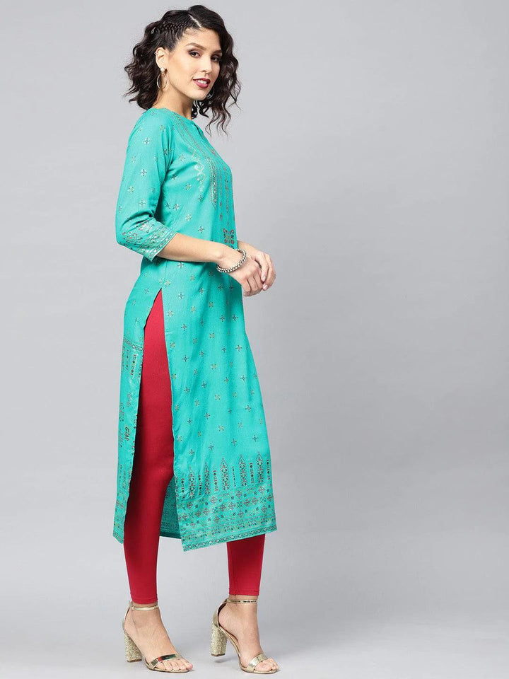 Green Printed Rayon Kurta