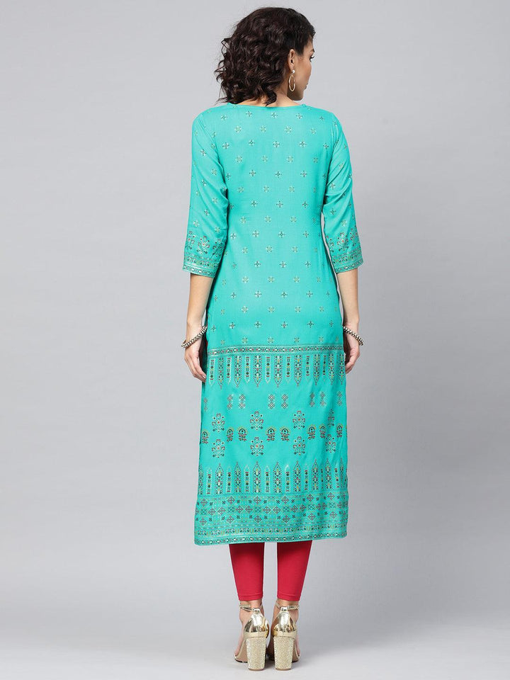Green Printed Rayon Kurta
