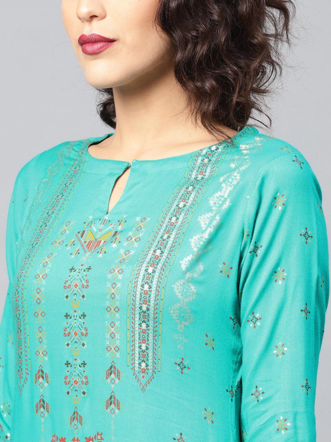 Green Printed Rayon Kurta - ShopLibas