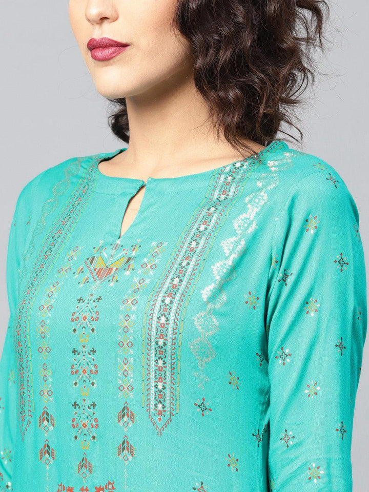 Green Printed Rayon Kurta