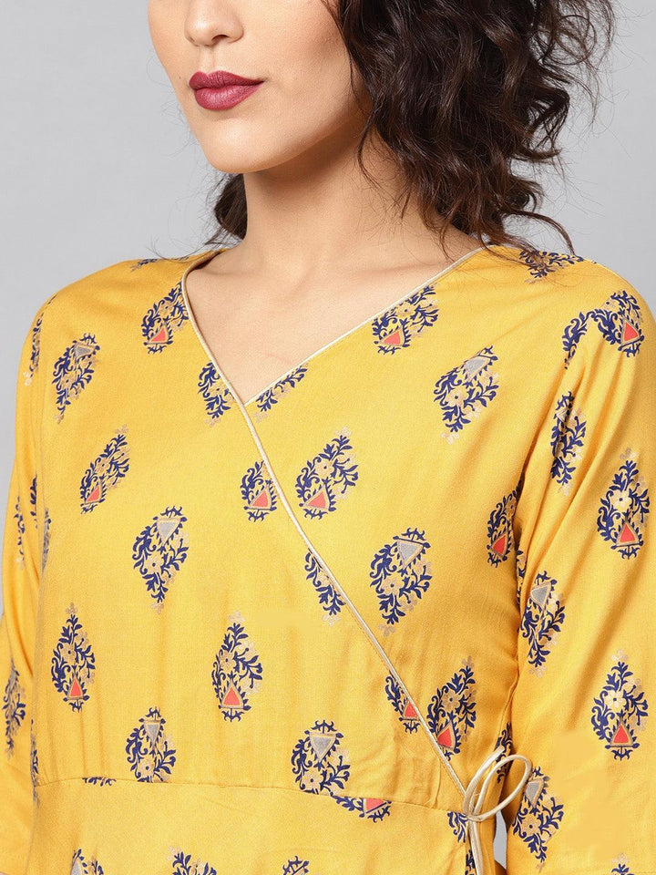 Yellow Printed Rayon Kurta
