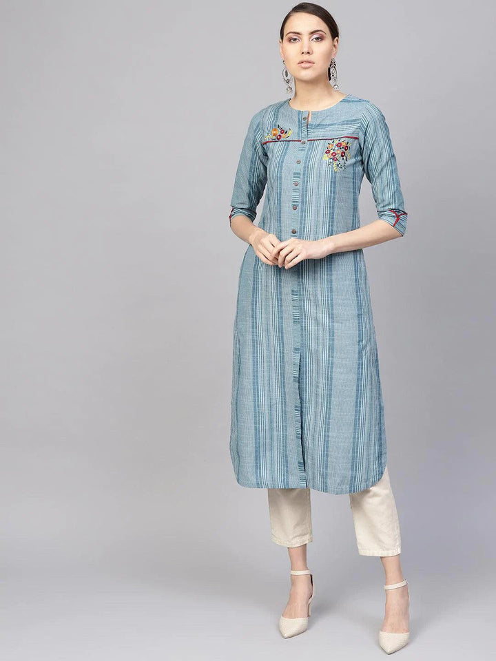 Blue Printed Cotton Kurta