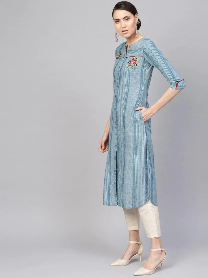 Blue Printed Cotton Kurta