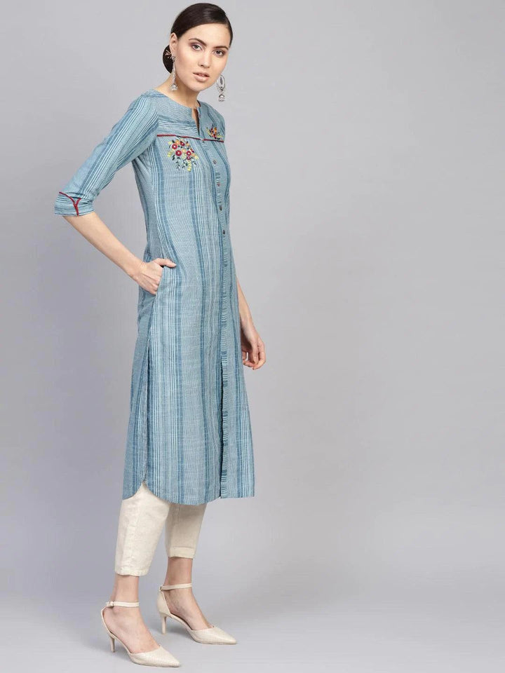 Blue Printed Cotton Kurta