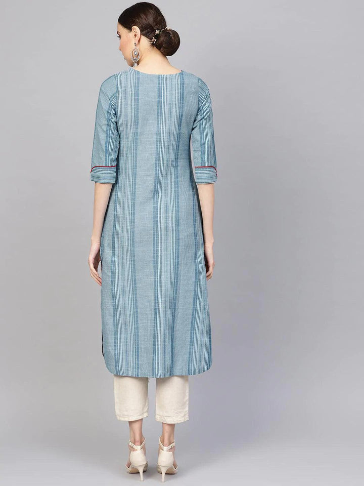 Blue Printed Cotton Kurta