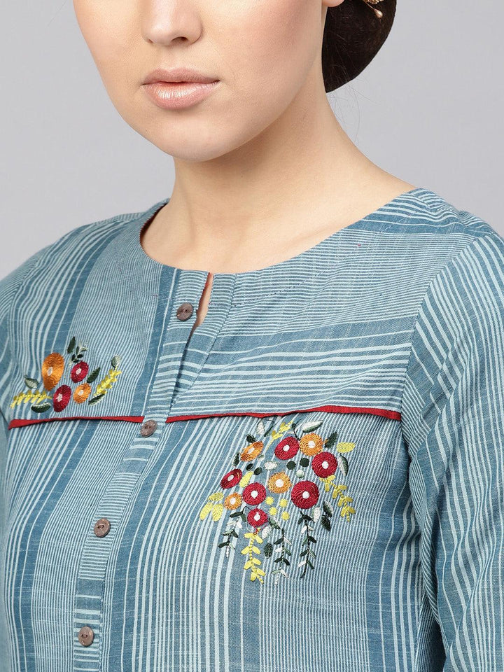 Blue Printed Cotton Kurta