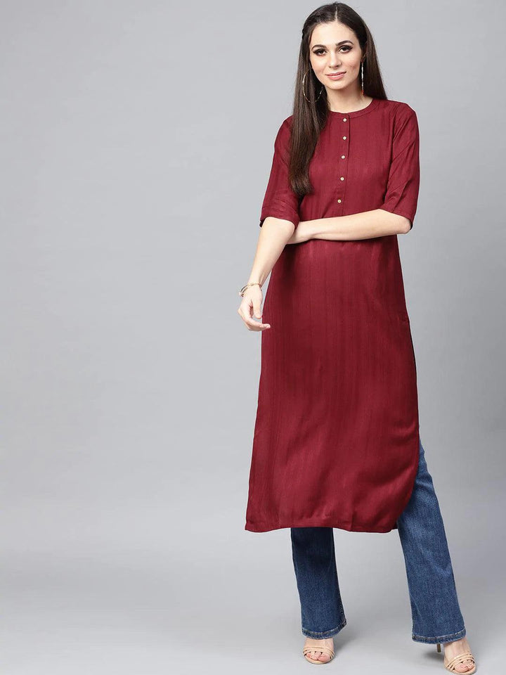 Maroon Solid Rayon Kurta
