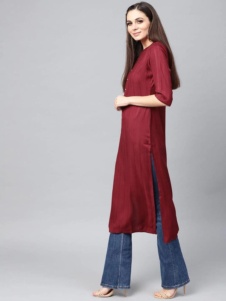 Maroon Solid Rayon Kurta