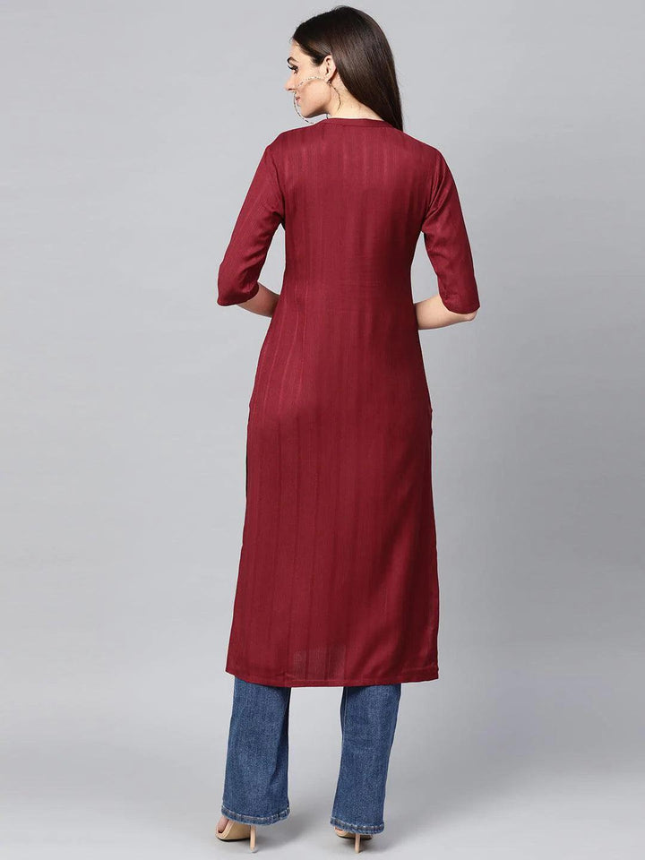 Maroon Solid Rayon Kurta