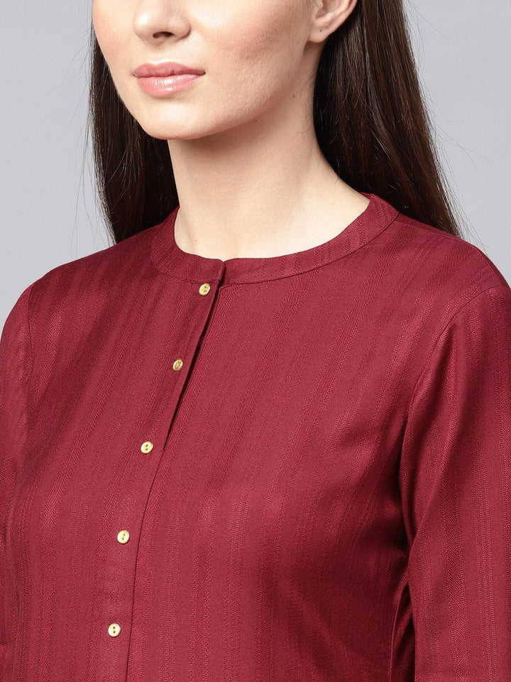 Maroon Solid Rayon Kurta