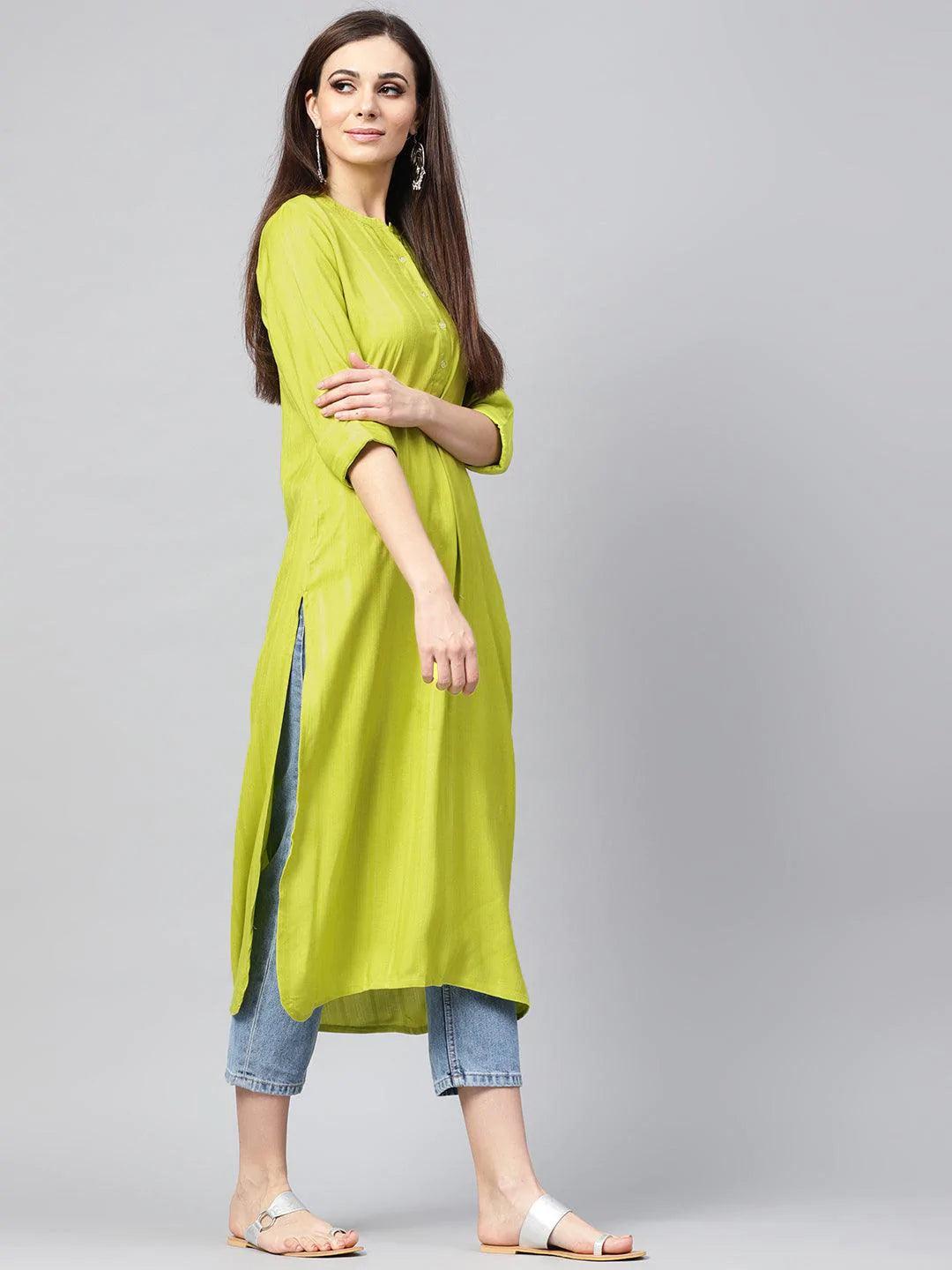 Green Solid Rayon Kurta - ShopLibas