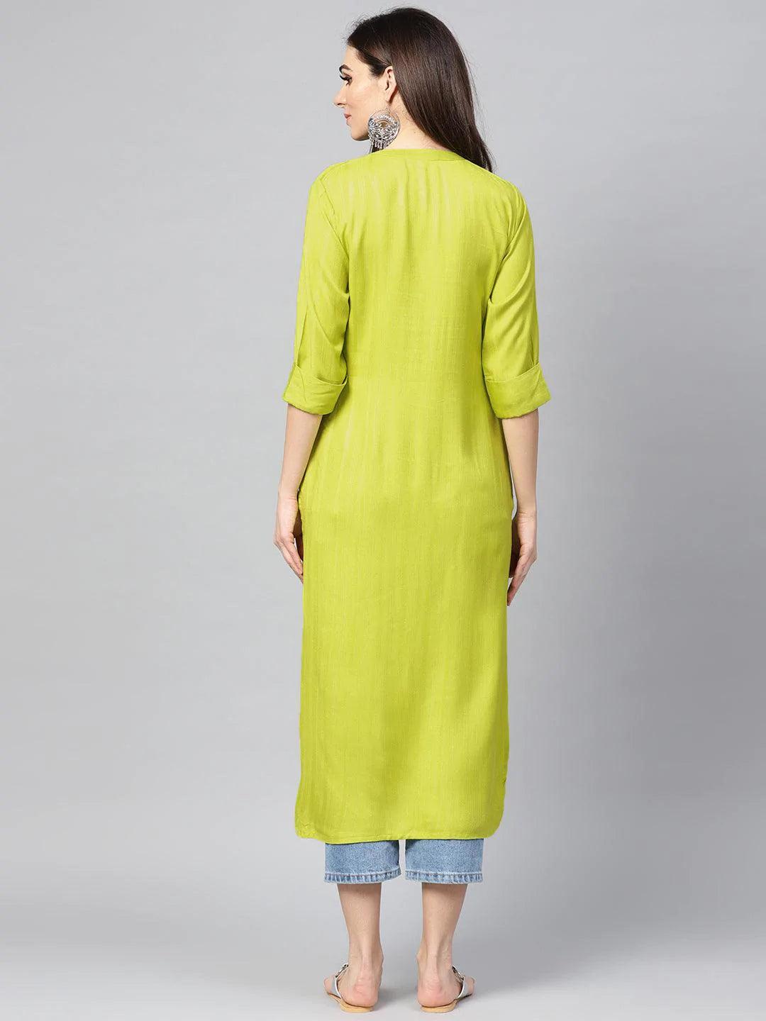 Green Solid Rayon Kurta - ShopLibas