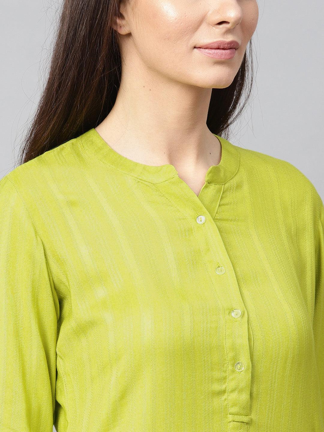 Green Solid Rayon Kurta - ShopLibas