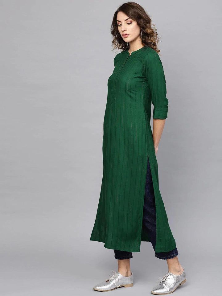 Green Striped Rayon Kurta
