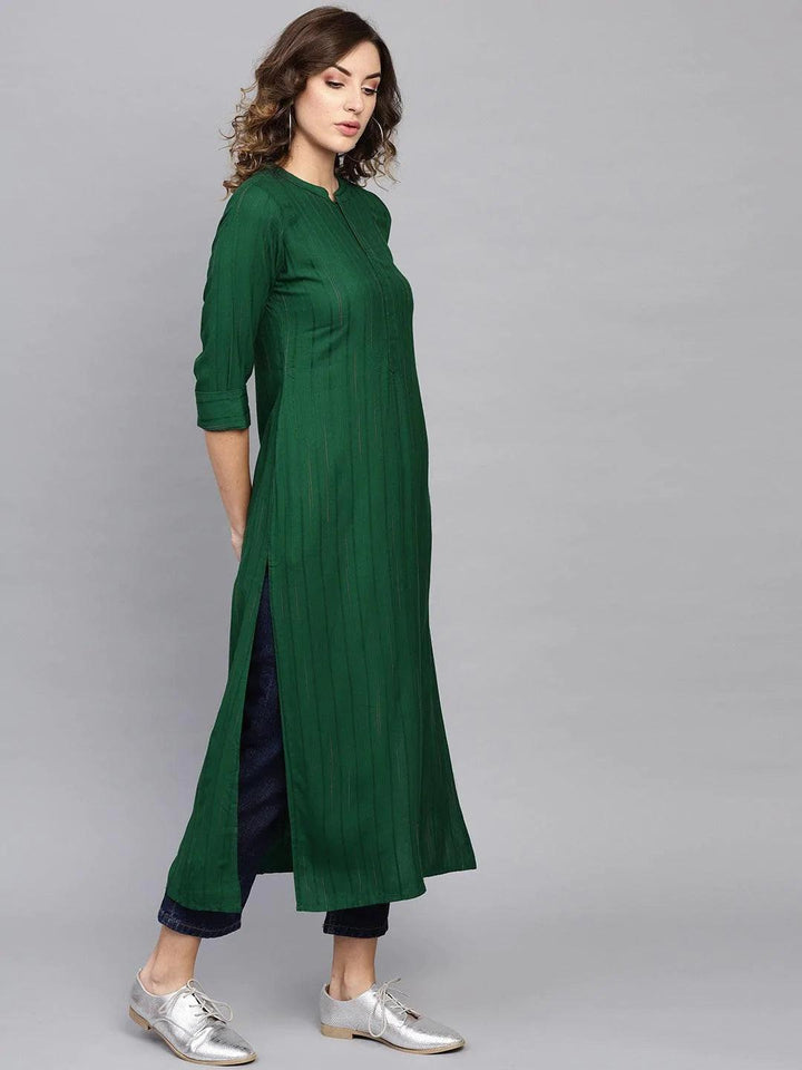 Green Striped Rayon Kurta