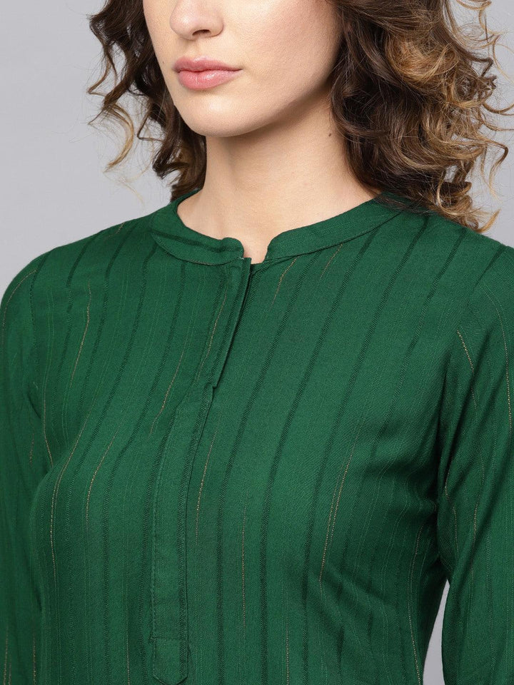 Green Striped Rayon Kurta