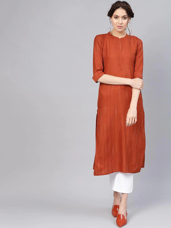 Rust Striped Rayon Kurta