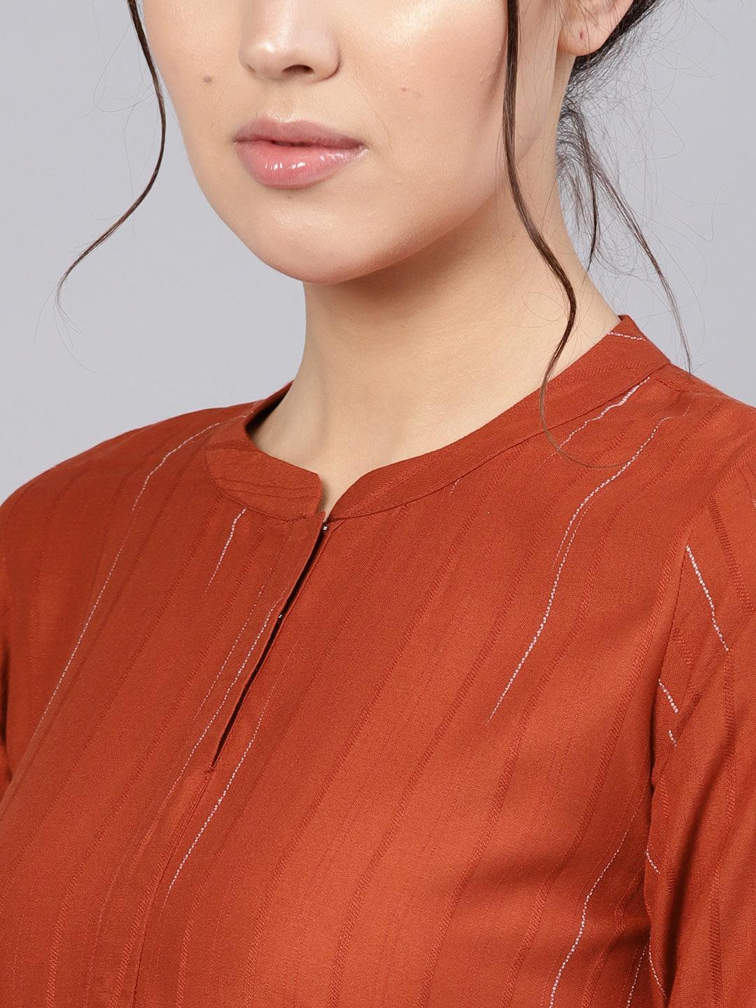 Rust Striped Rayon Kurta - ShopLibas