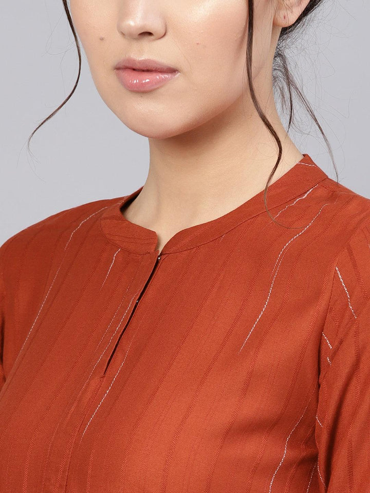 Rust Striped Rayon Kurta