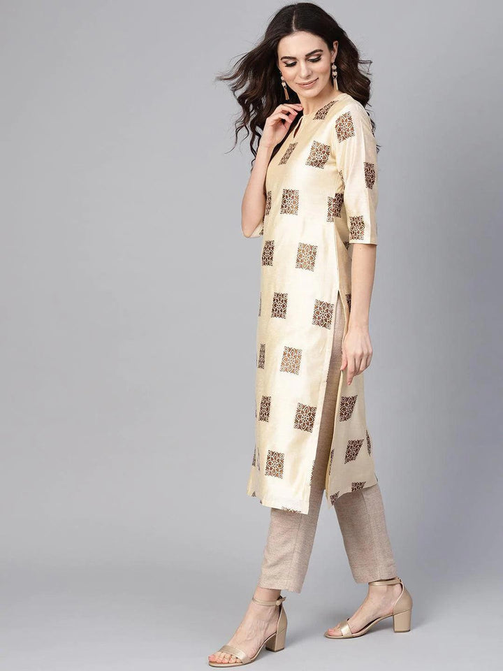 Beige Woven Design Chanderi Kurta