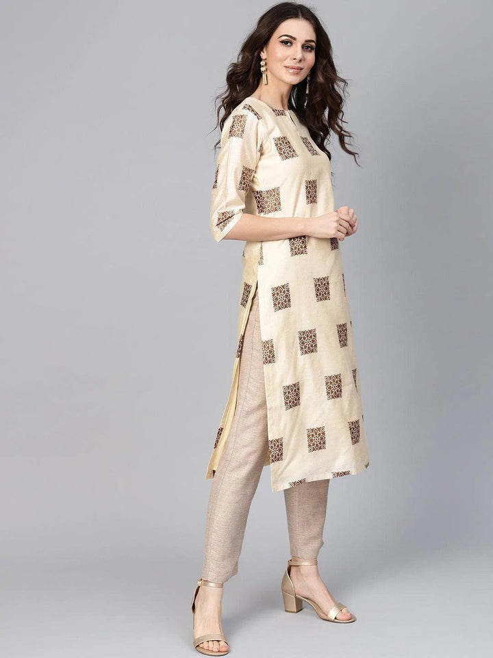 Beige Woven Design Chanderi Kurta