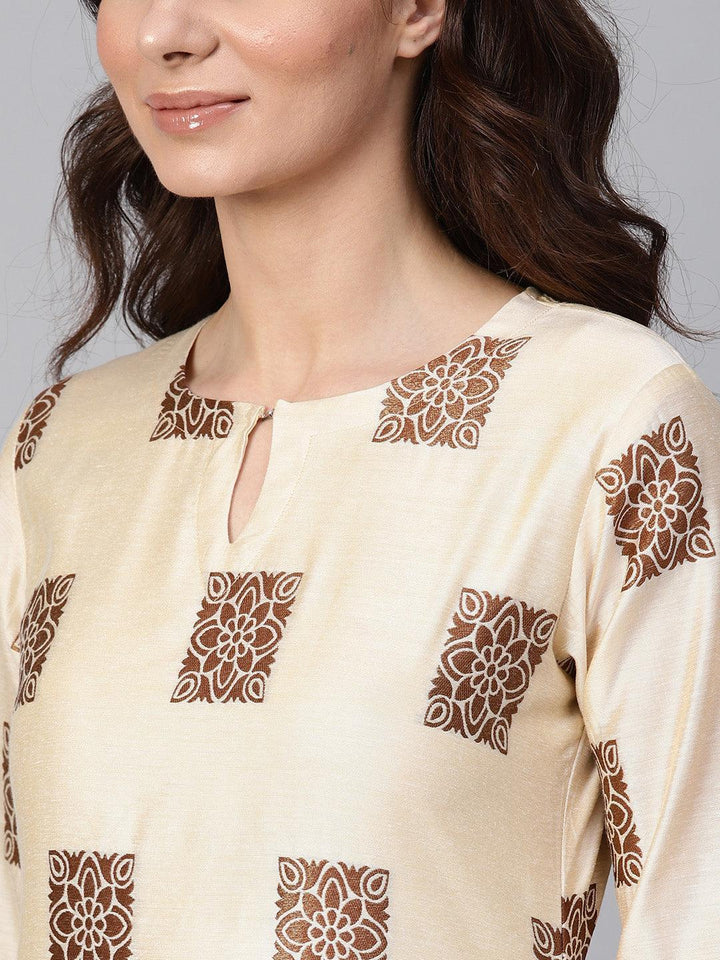 Beige Woven Design Chanderi Kurta