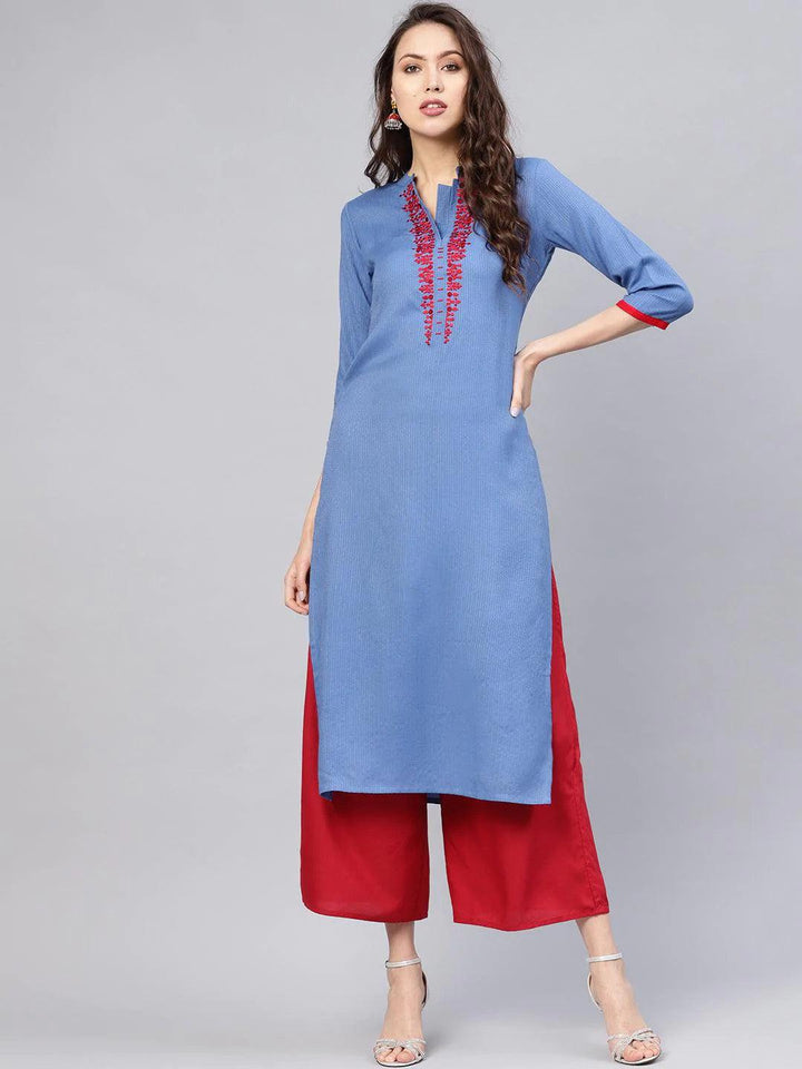 Blue Printed Rayon Kurta