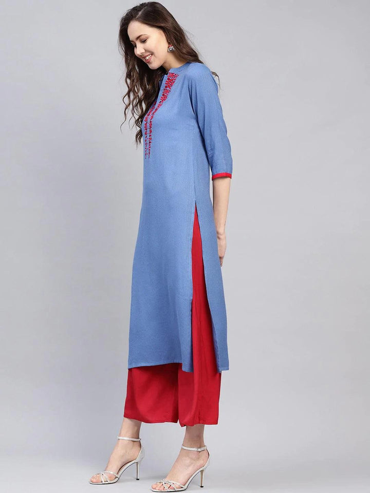 Blue Printed Rayon Kurta