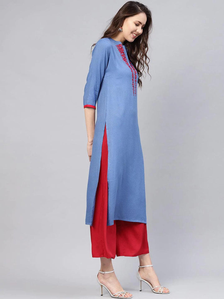 Blue Printed Rayon Kurta