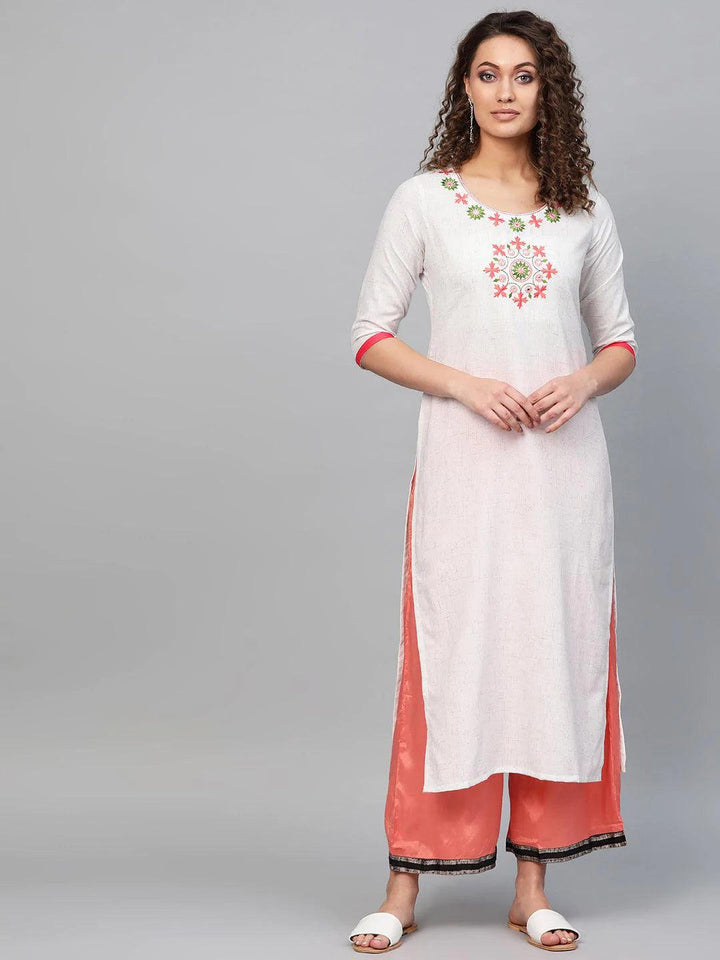 White Embroidered Cotton Kurta