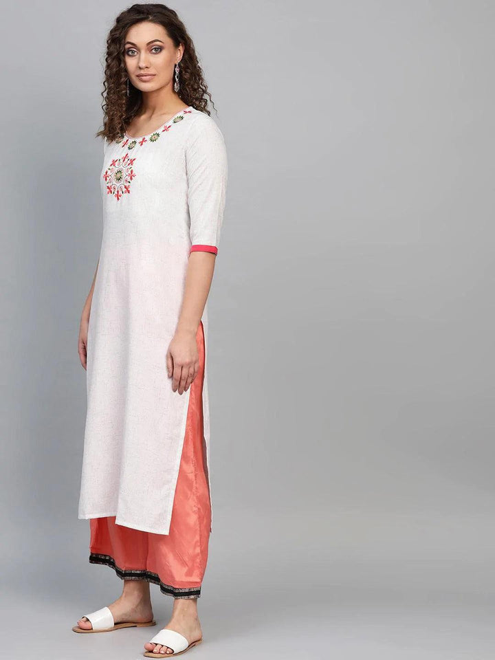 White Embroidered Cotton Kurta
