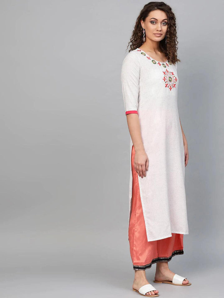 White Embroidered Cotton Kurta
