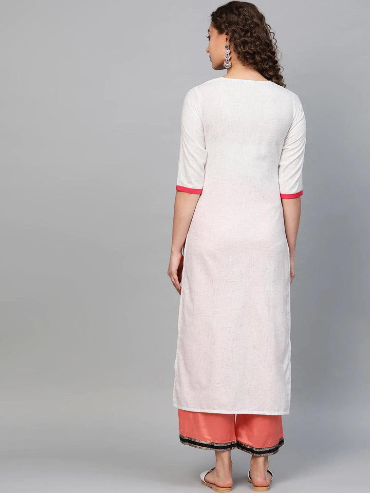 White Embroidered Cotton Kurta