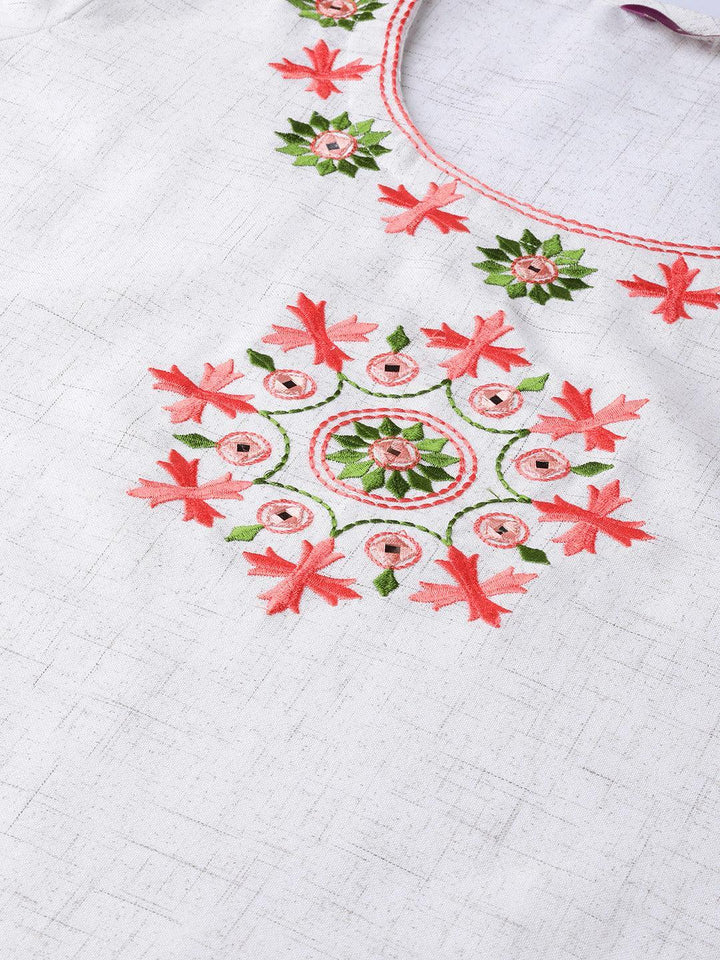 White Embroidered Cotton Kurta