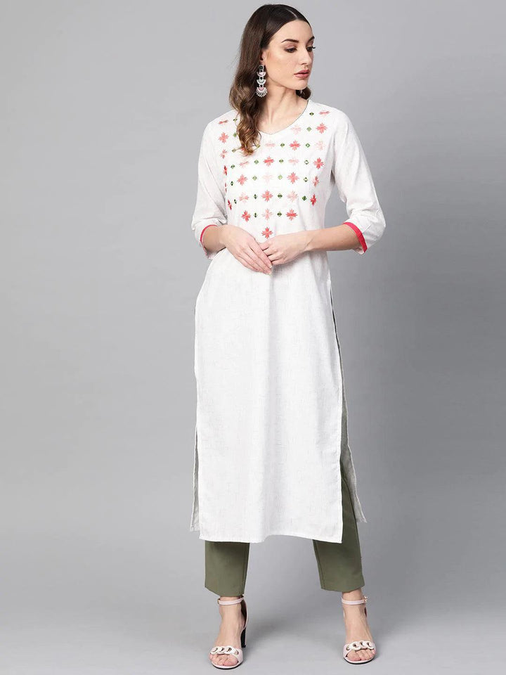 White Printed Cotton Kurta