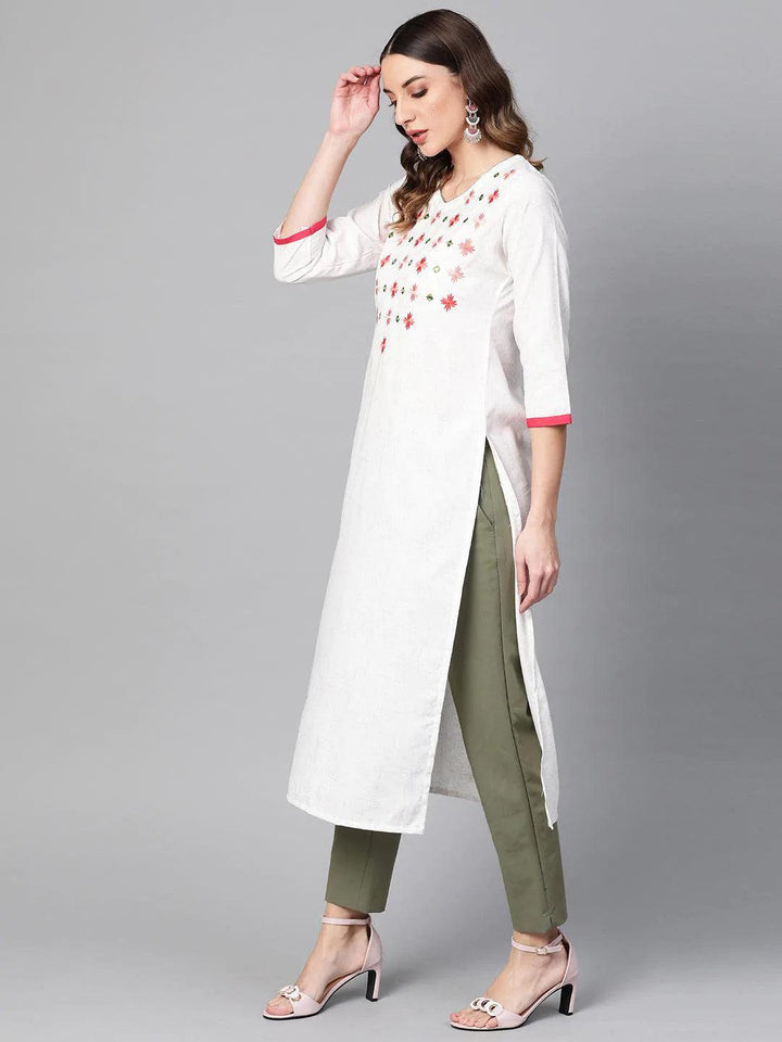 White Printed Cotton Kurta