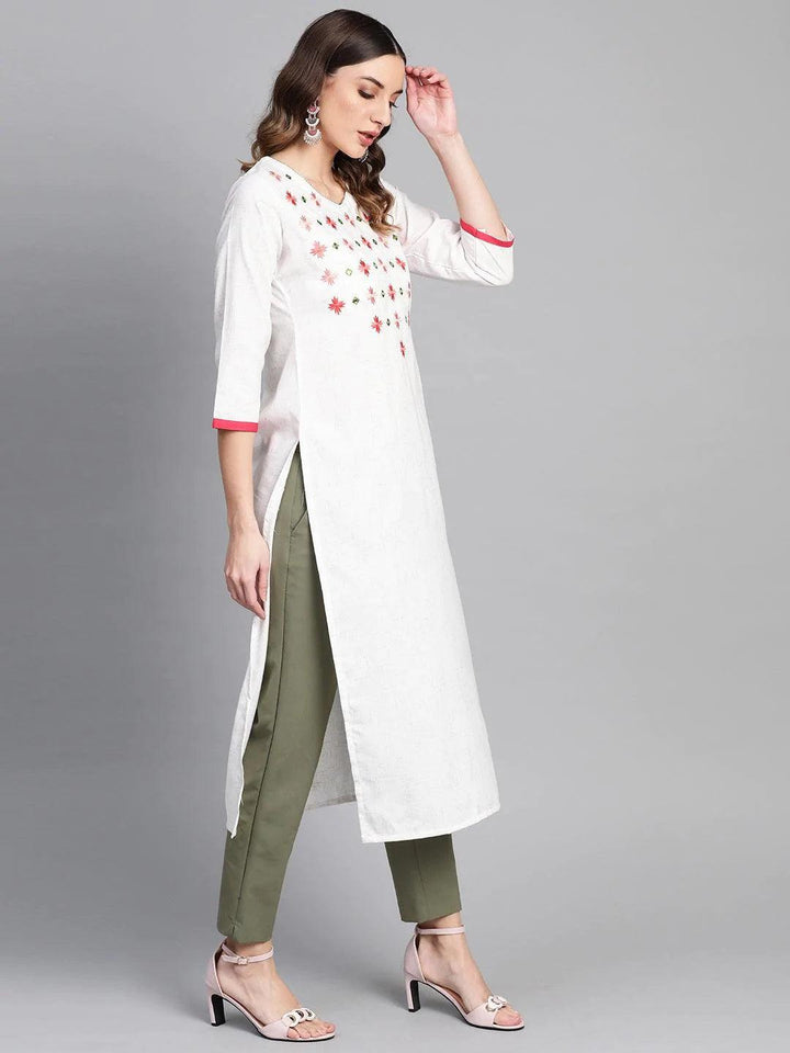White Printed Cotton Kurta