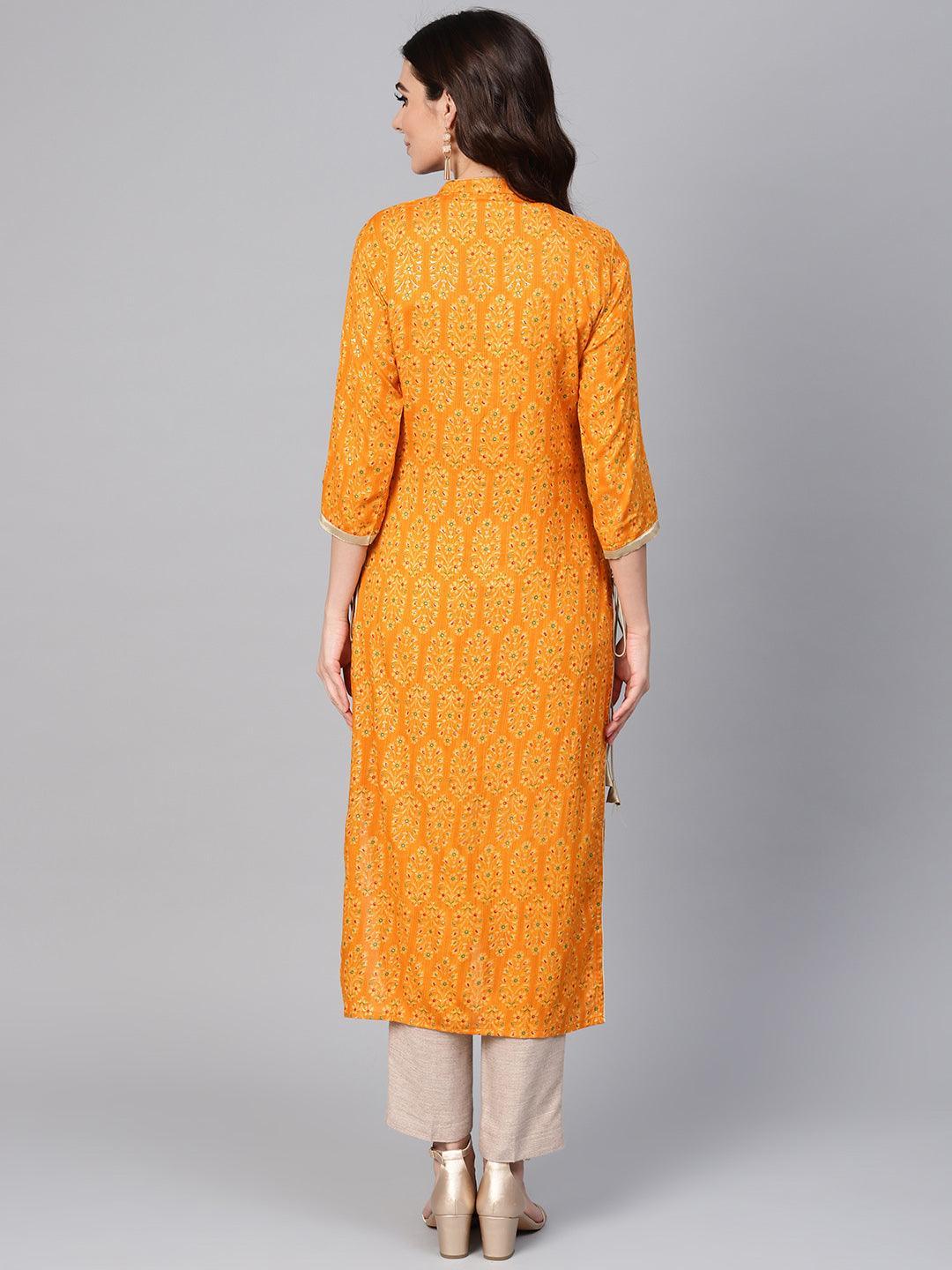 Mustard Printed Rayon Kurta - ShopLibas