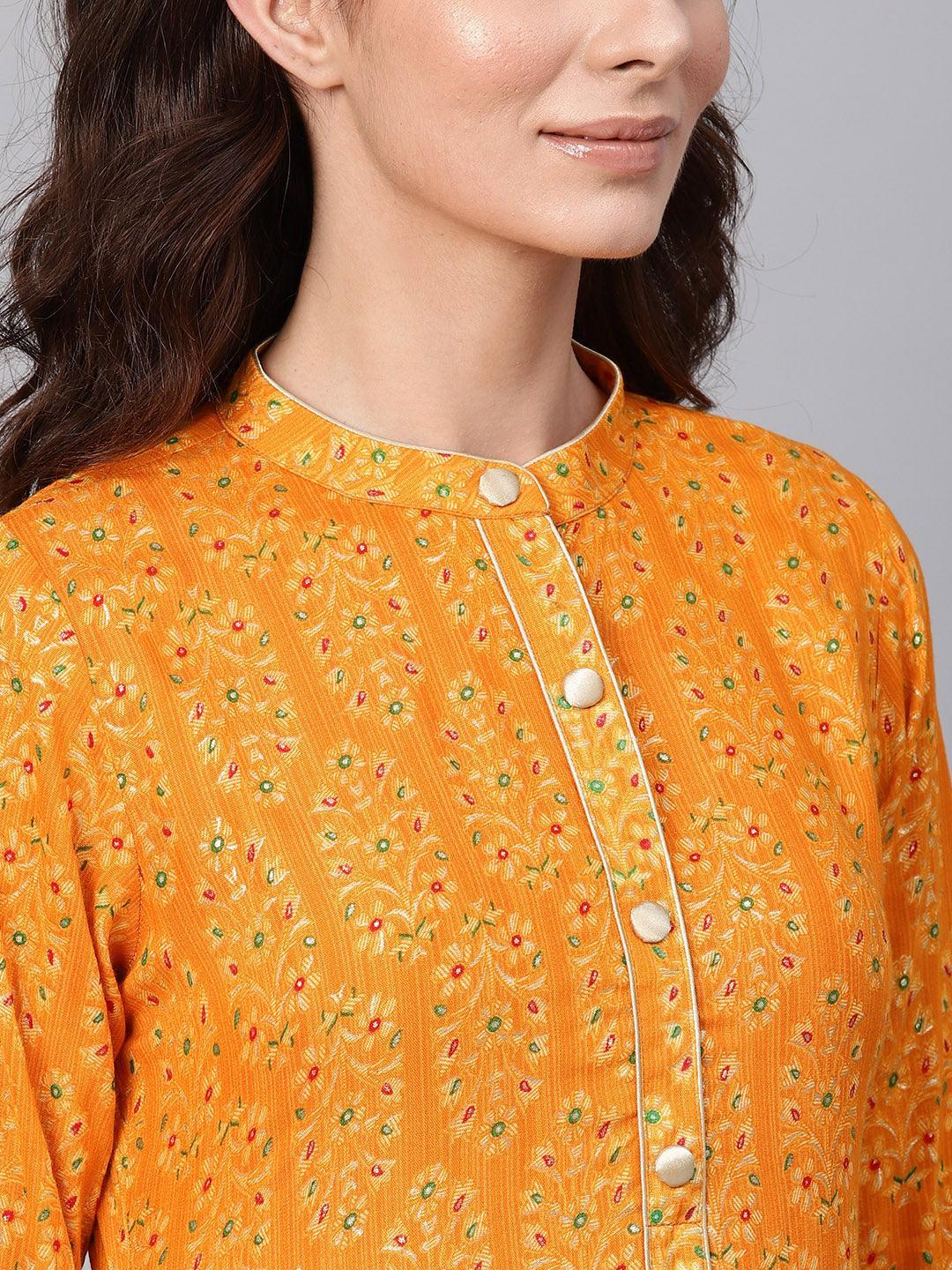 Mustard Printed Rayon Kurta - ShopLibas