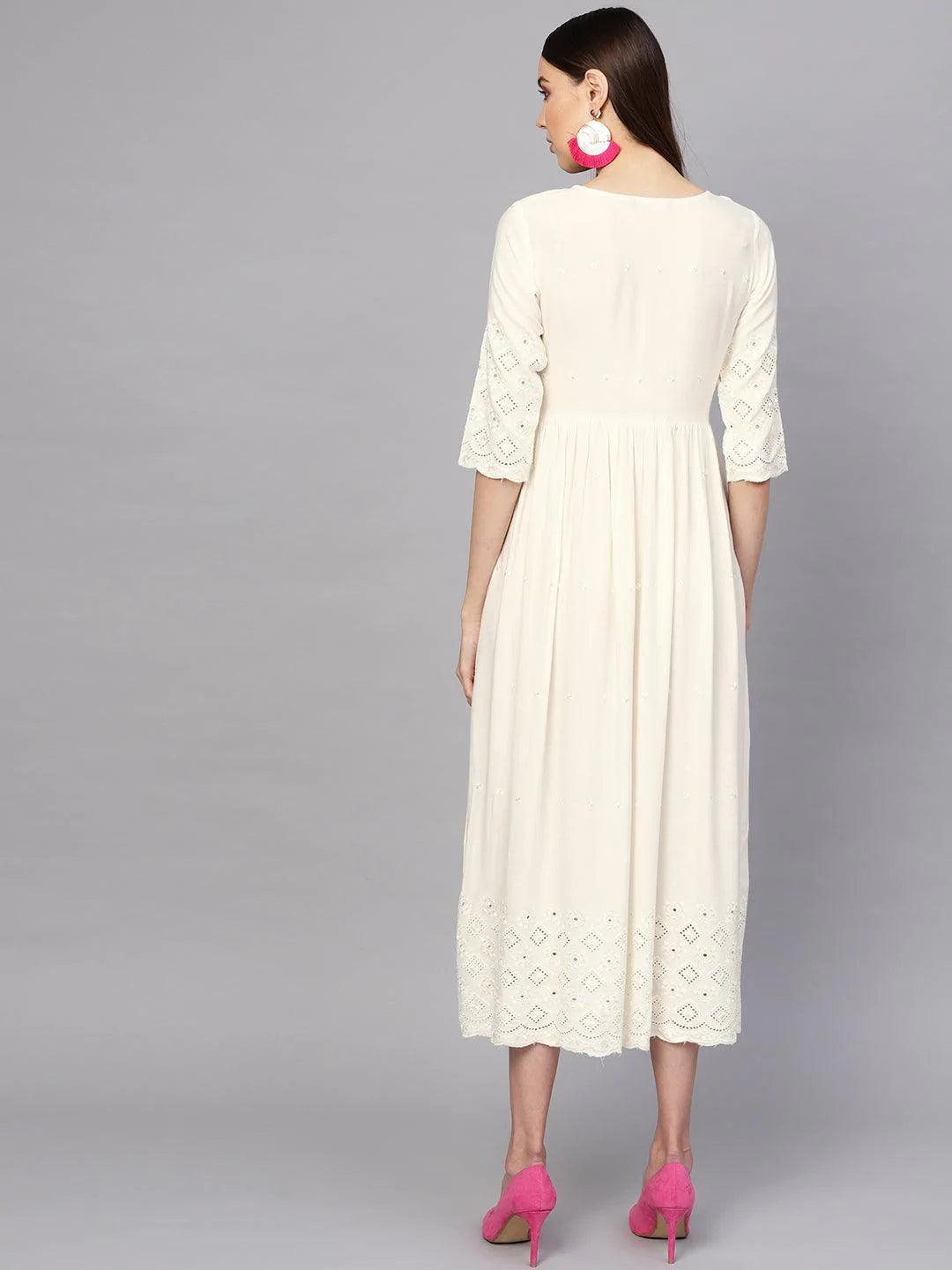 Off-White Schiffli Rayon Dress - ShopLibas
