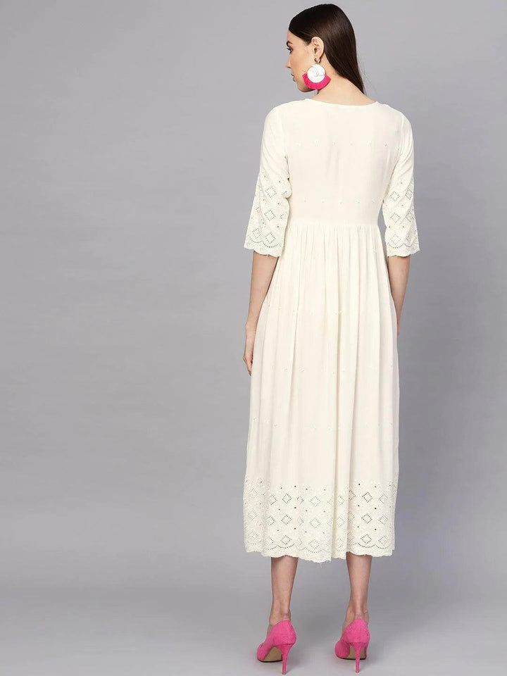Off-White Schiffli Rayon Dress