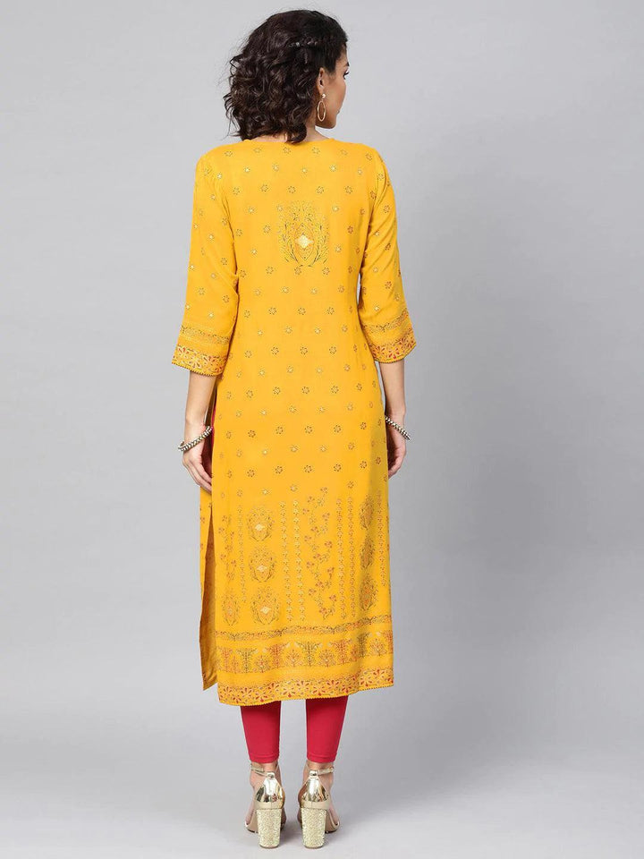 Yellow Printed Rayon Kurta